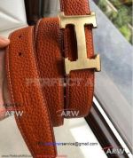 Perfect Replica Hermes Orange Leather Belt Gold Buckle 32 MM Ladies Belt